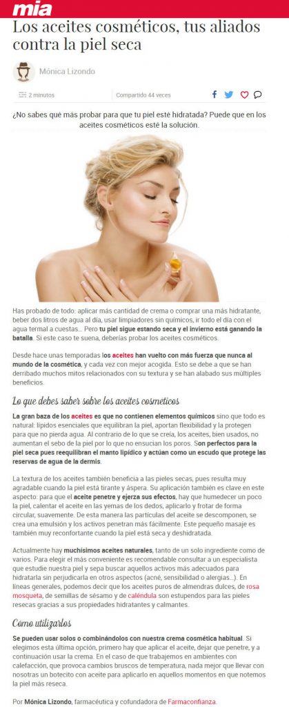 Los aceites cosméticos tus aliados contra la piel seca by Monica Lizondo - Farmaconfianza